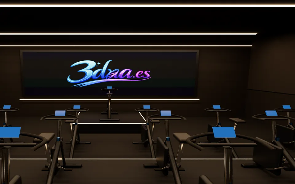 Eye-level interior render of the Indoor cycling zone