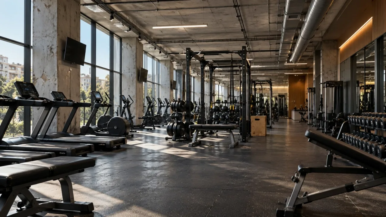Existing gym with a concrete structure and standard equipment.